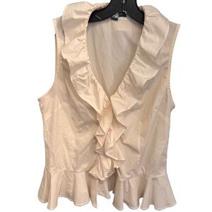 LAUREN Ralph Lauren Ivory Button Ruffle Front Sleeveless Blouse Sz 8P